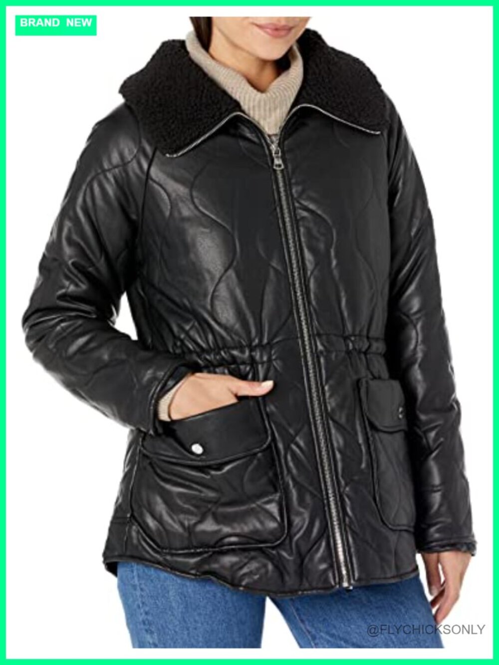Quilted Faux Fur Trim Anorak Jacket Long Sleeve